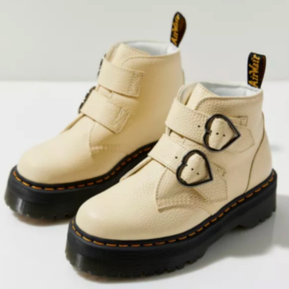 Dr Martens DEVON HEART PLATFORM Boots in Tole Cream SoftRich Leather Comfortable - Picture 5 of 8